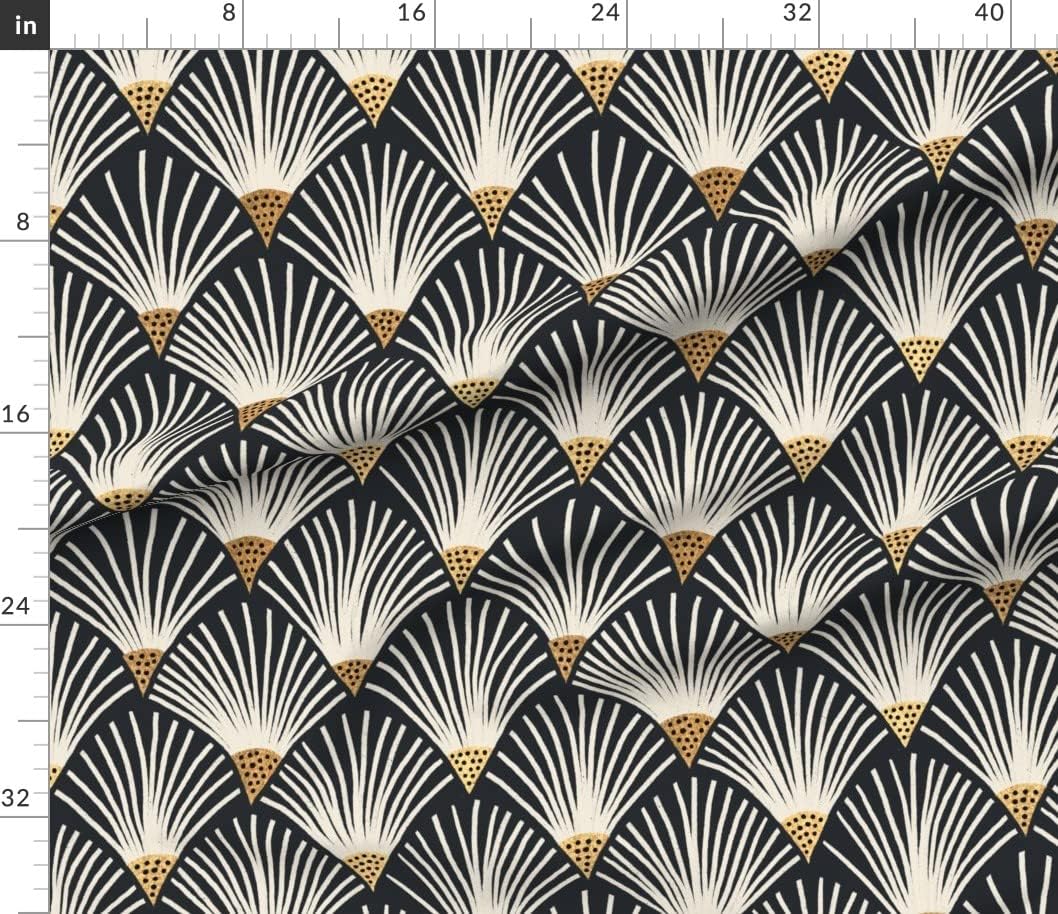 Spoonflower Fabric - 1920S Botanical Art Deco Gold and Cream Flapper Printed on Petal Signature Cotton Fabric Fat Quarter - Sewing Quilting Apparel Crafts Decor