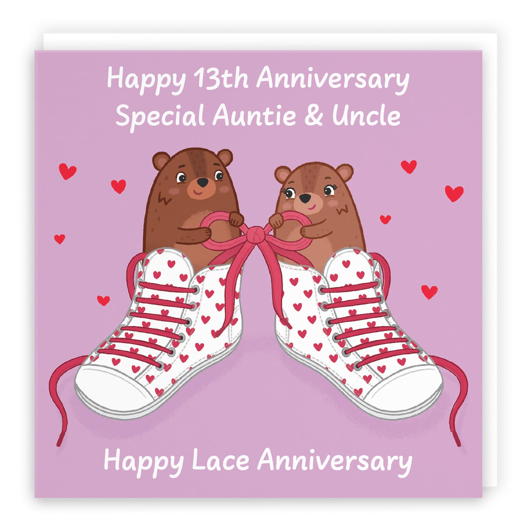 Hunts England - Auntie And Uncle 13th Anniversary Card - Lace Anniversary - 13 Years - Cute Fun Bears Card - Love Story Collection