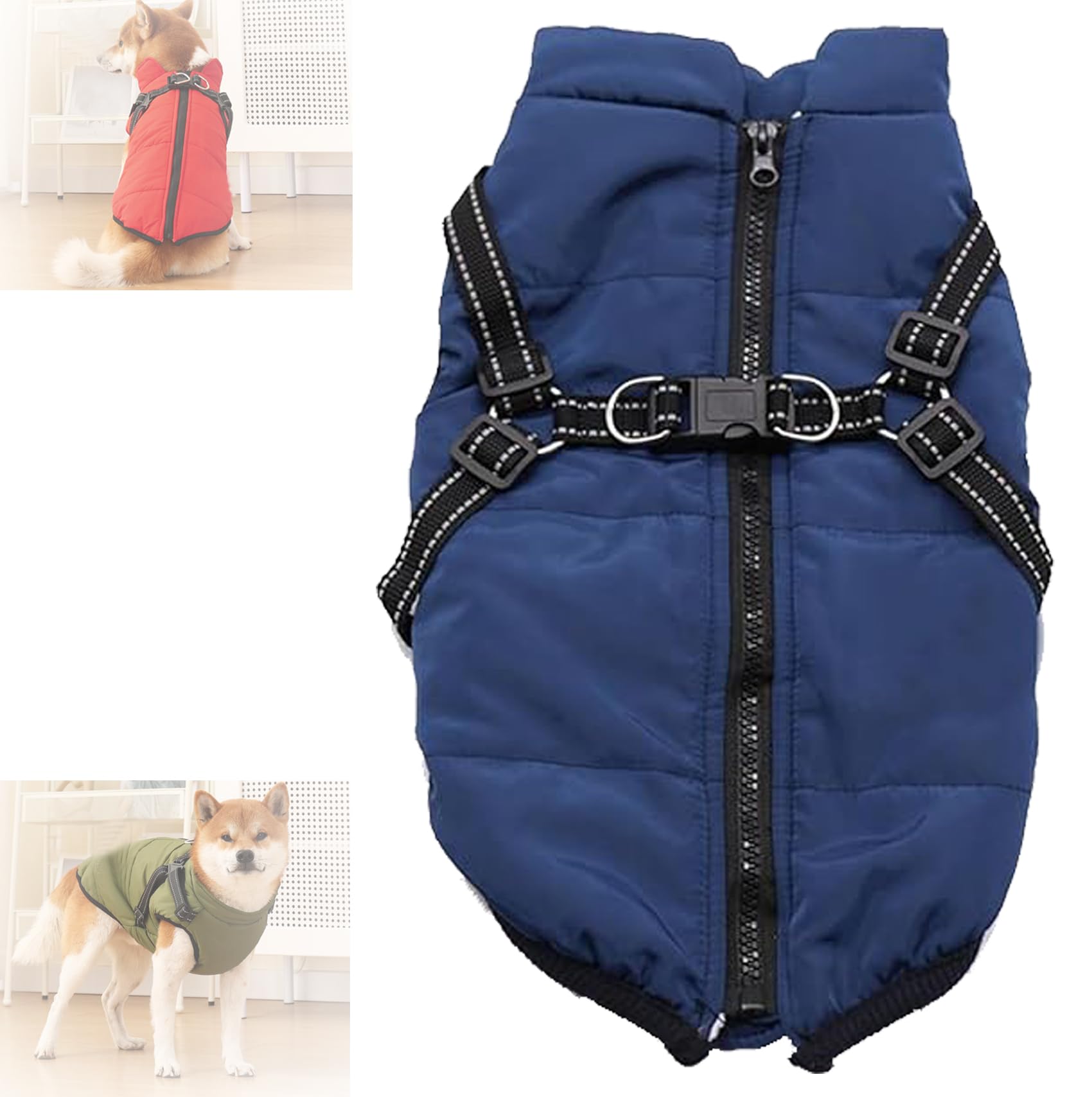 3 in 1 Winter Jacket for Dogs, 3 in 1 Dog Winter Coat, Dog Jacket with Harness, Waterproof Windproof Snow with Zipper, for Small Medium Large (Blue,Small)