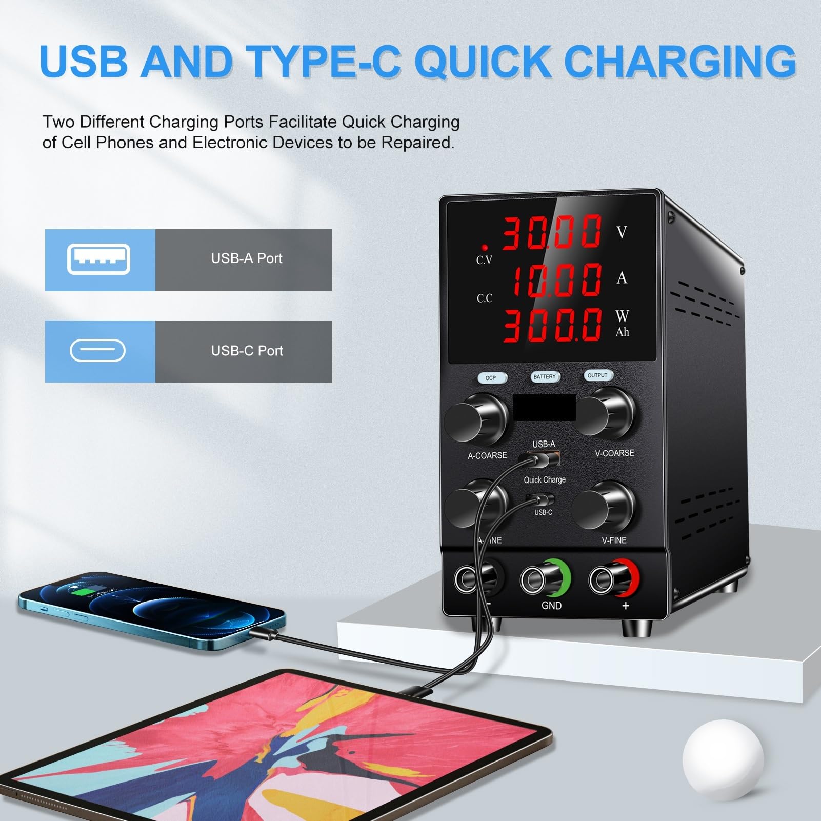 Alimentation Laboratoire, Alimentation de laboratoire CC avec sortie OCP, chargeur de batterie, régulateur de tension ajustable, source d'alimentation de laboratoire(SPS3010S(30V10A))