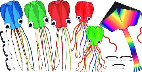 Paquete de 6 cometas de pulpo, cometa 3D de cola larga, fácil de volar, cometas de playa para personas y adultos, cometas de regalo para niños