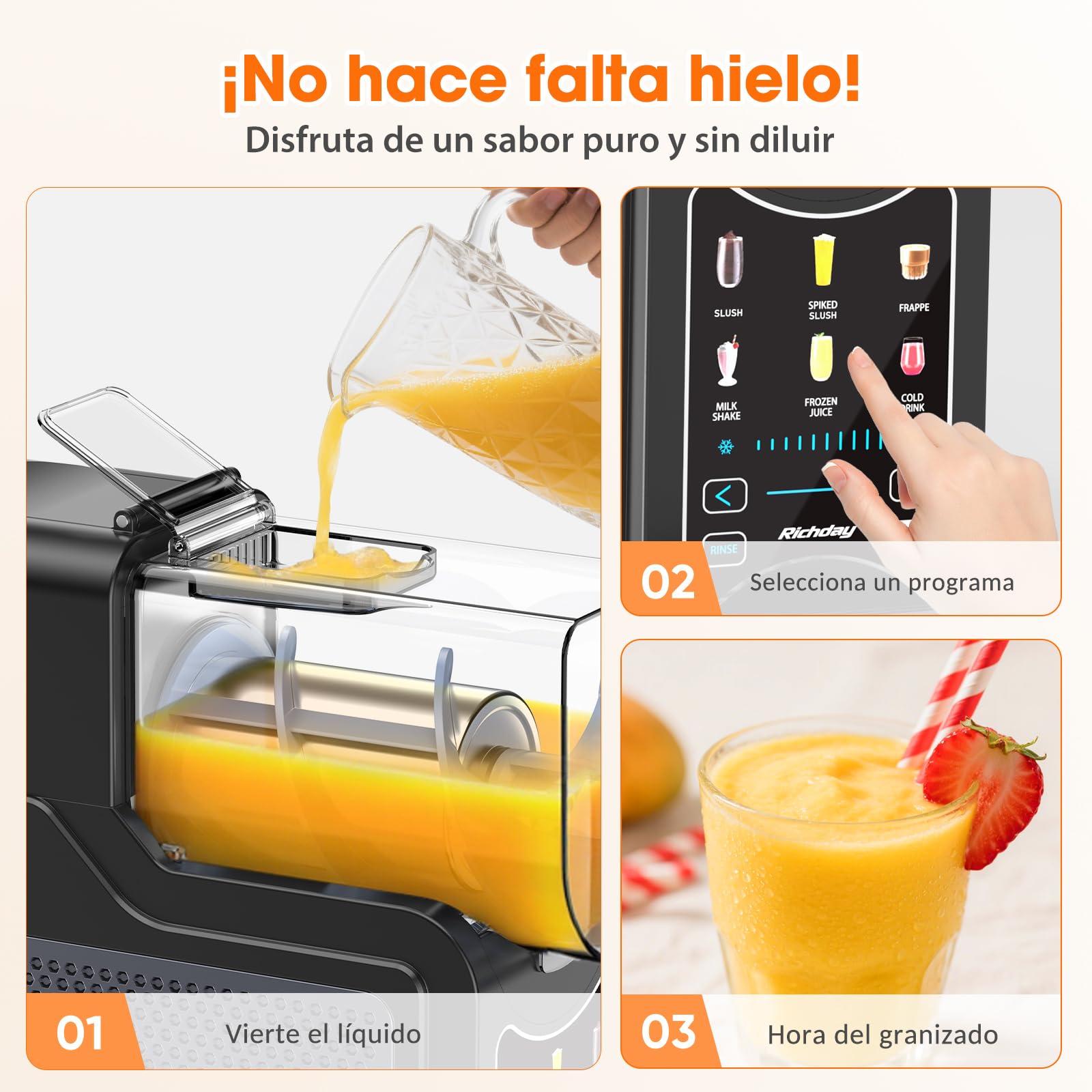 Richday Máquina de granizado, liofilizadora de 6 programas, capacidad de 1,9 l, autolimpieza, para sllushies, batidos, frappés, margaritas y bebidas frías