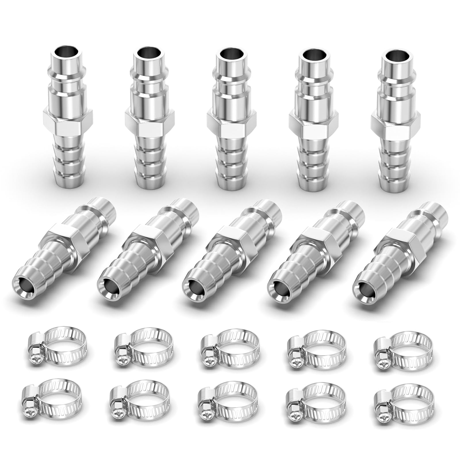 ERGAOBOY 10 Pcs Male Industrial Air Coupling and Plug Kit with 6MM Hose Barb, Flow Quick Connect Air Pneumatic Compressor Hose Fittings