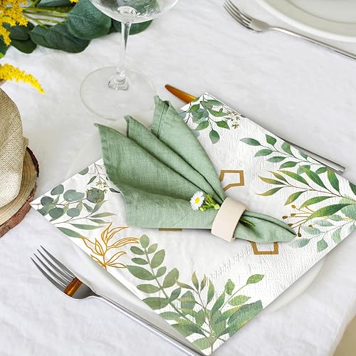 Miniatura 6 de AnyDesign Paquete de 80 servilletas de papel cruzadas, servilletas desechables de almuerzo, 6.5 x 6.5 pulgadas, bautismo, hojas verdes, postre,
