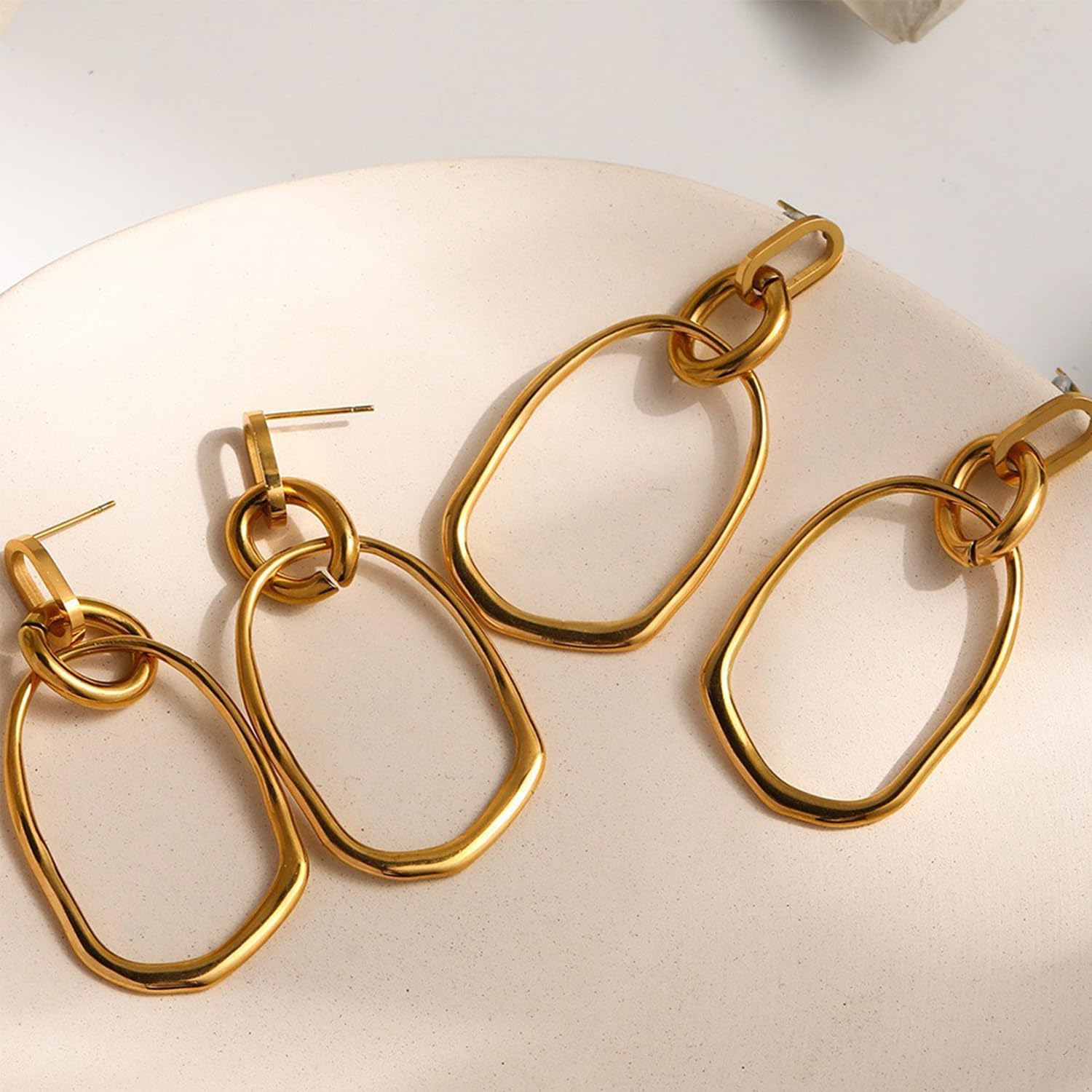 Gold Circle Earrings for Women Dainty 18K Gold Geometric Drop Dangle Earrings Irregular Circle Earrings Long Link Earring Trendy Gold Jewelry for Women - Image 6