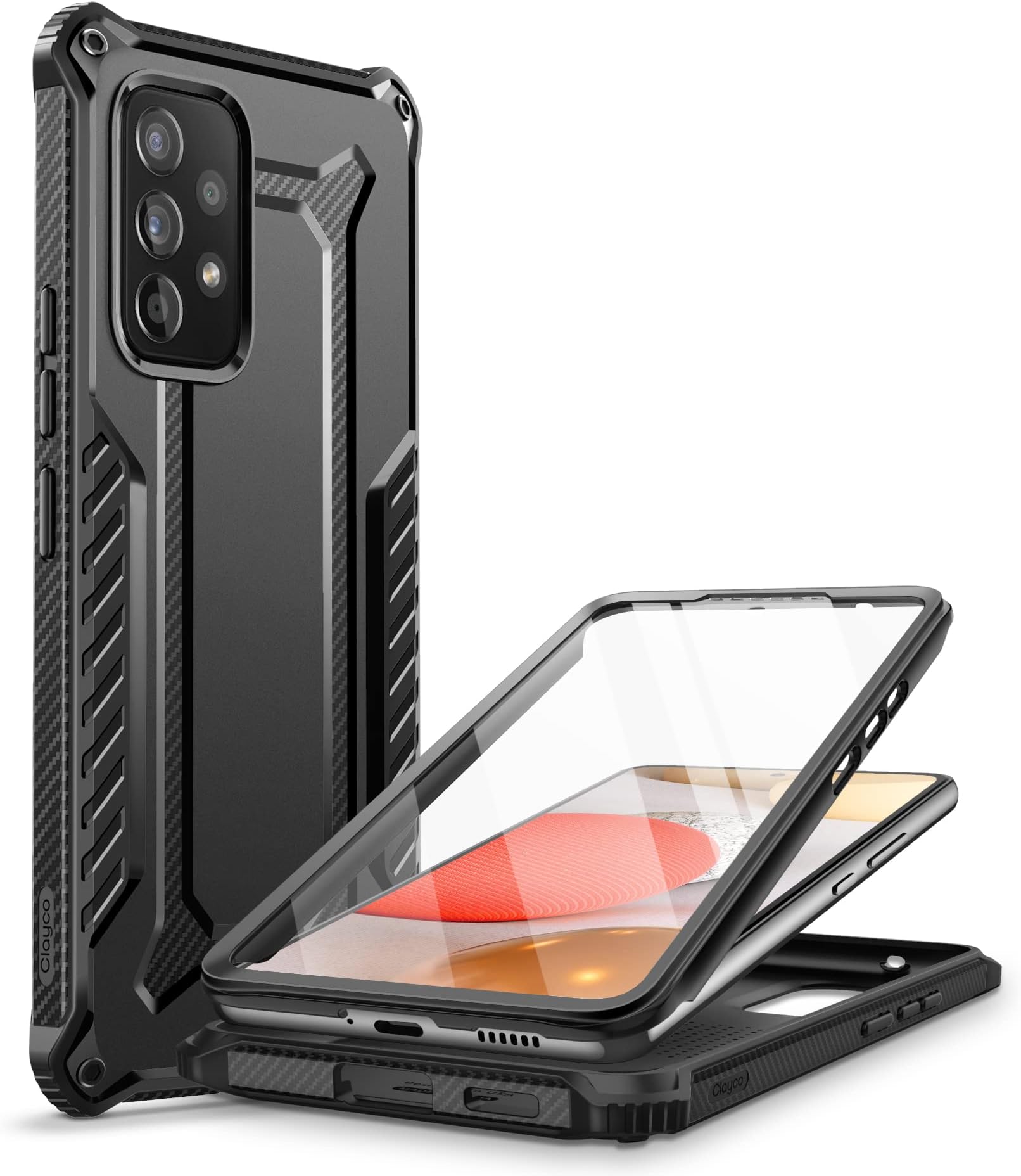 Clayco Xenon Case for Samsung Galaxy A53 5G Case, [Built-in Screen Protector] Full-Body Rugged Cover Compatible with Fingerprint Reader, 6.4 inch 2022 Release Black