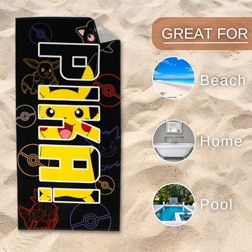Miniatura 4 de Franco Pokémon Pikachu Anime - Toalla de baño de algodón súper suave 60 x 30 pulgadas producto oficial de Pokémon