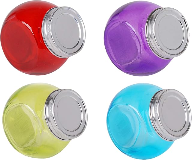 4 x Glass Tilt Jar Mini 200ml Tilt Tall Coloured Spice Jar With Airtight Lid Glass Mini Sweet Candy Bonbon Jar Herb Seasoning Preserve Storage Pots Jam Chutney Condiment Jars Container Canister