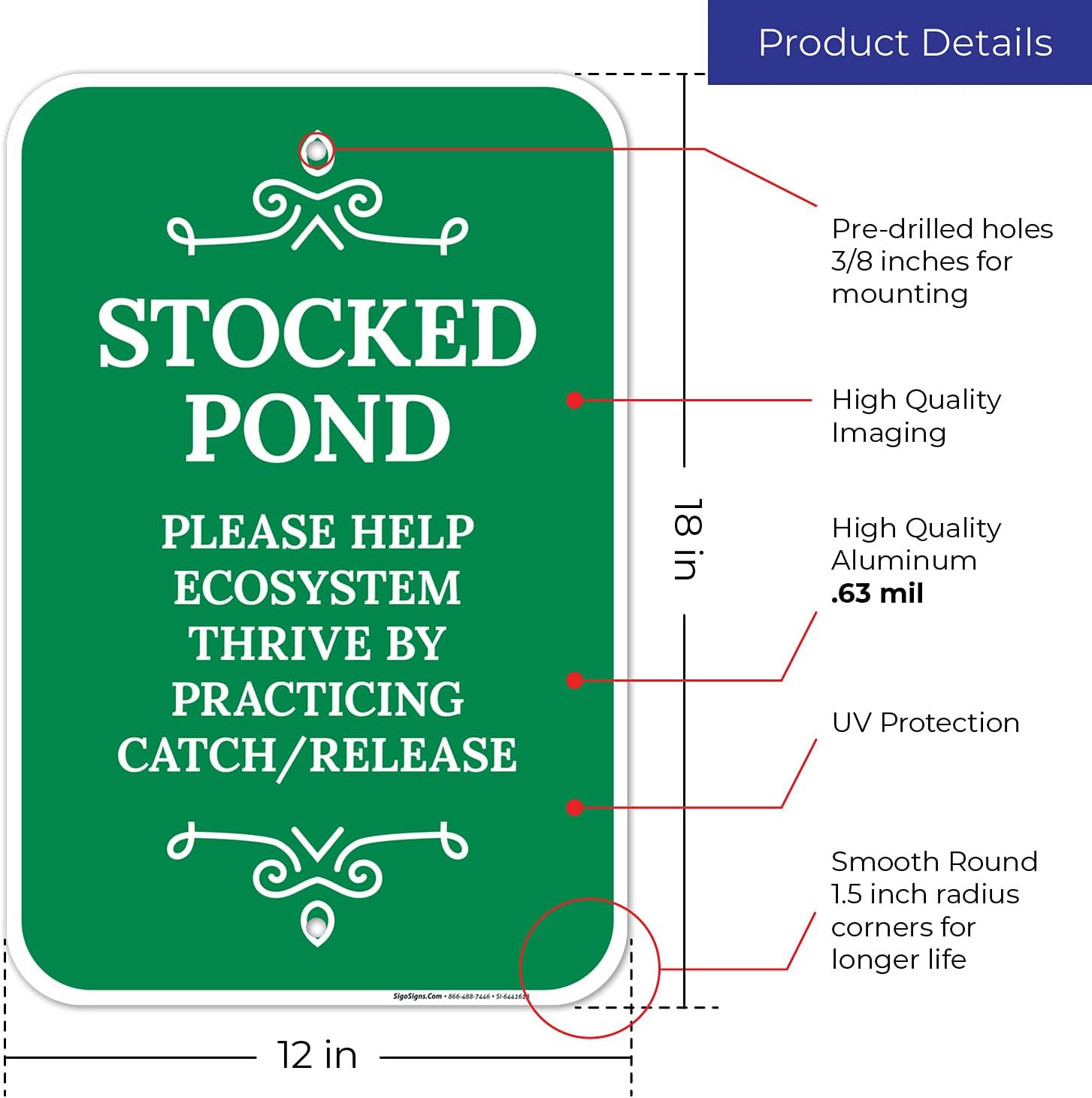 Stocked Pond Please Help Ecosystem Thrive by Practicing Catch Release Sign, 12x18 Inches, Rust Free .063 Aluminum, Fade Resistant, Made in USA