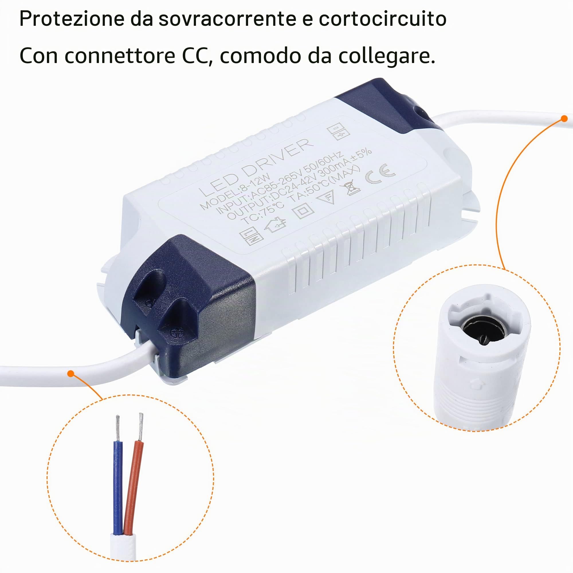 PATIKIL 8-12W 300mA LED Alimentatore, AC 85-265V Uscita 24-42V DC Femmina Connettore Costante Corrente Raddrizzatore Trasformatore Esterno Alimentazione per Lampade LED Soffitto Lampada
