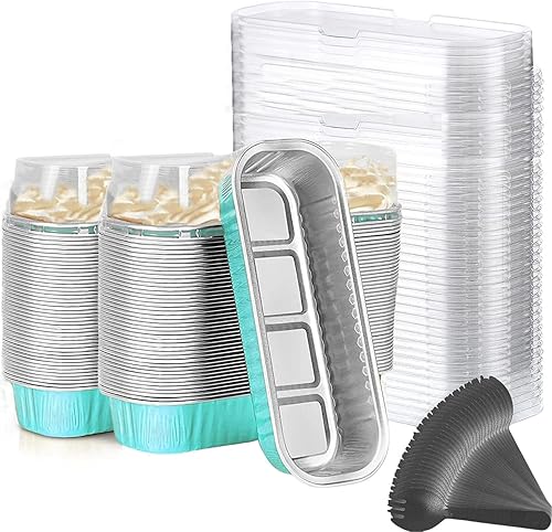 Miniatura 8 de Findful Mini moldes para hornear pan con tapas y cucharas paquete de 50 68 onzas rectangulares de papel de aluminio para hornear recipientes para