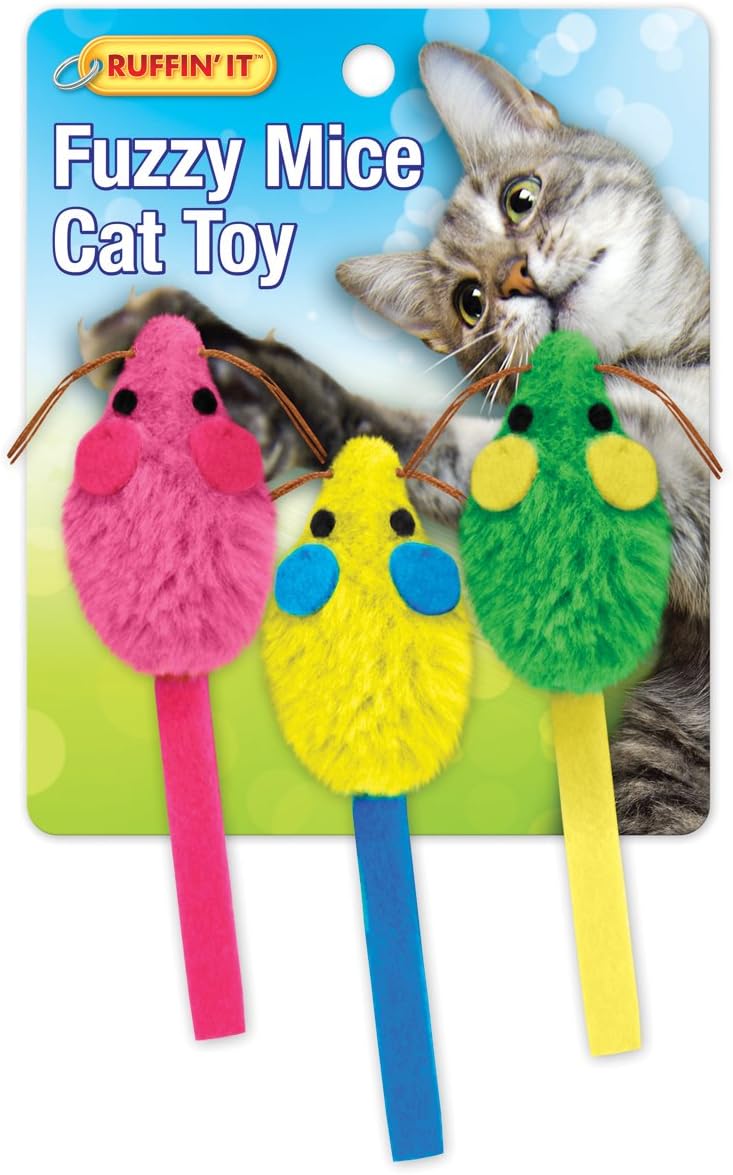 Westminster Pet Ruffin' It Fuzzy Mouse Cat Toy - Assorted 3pk