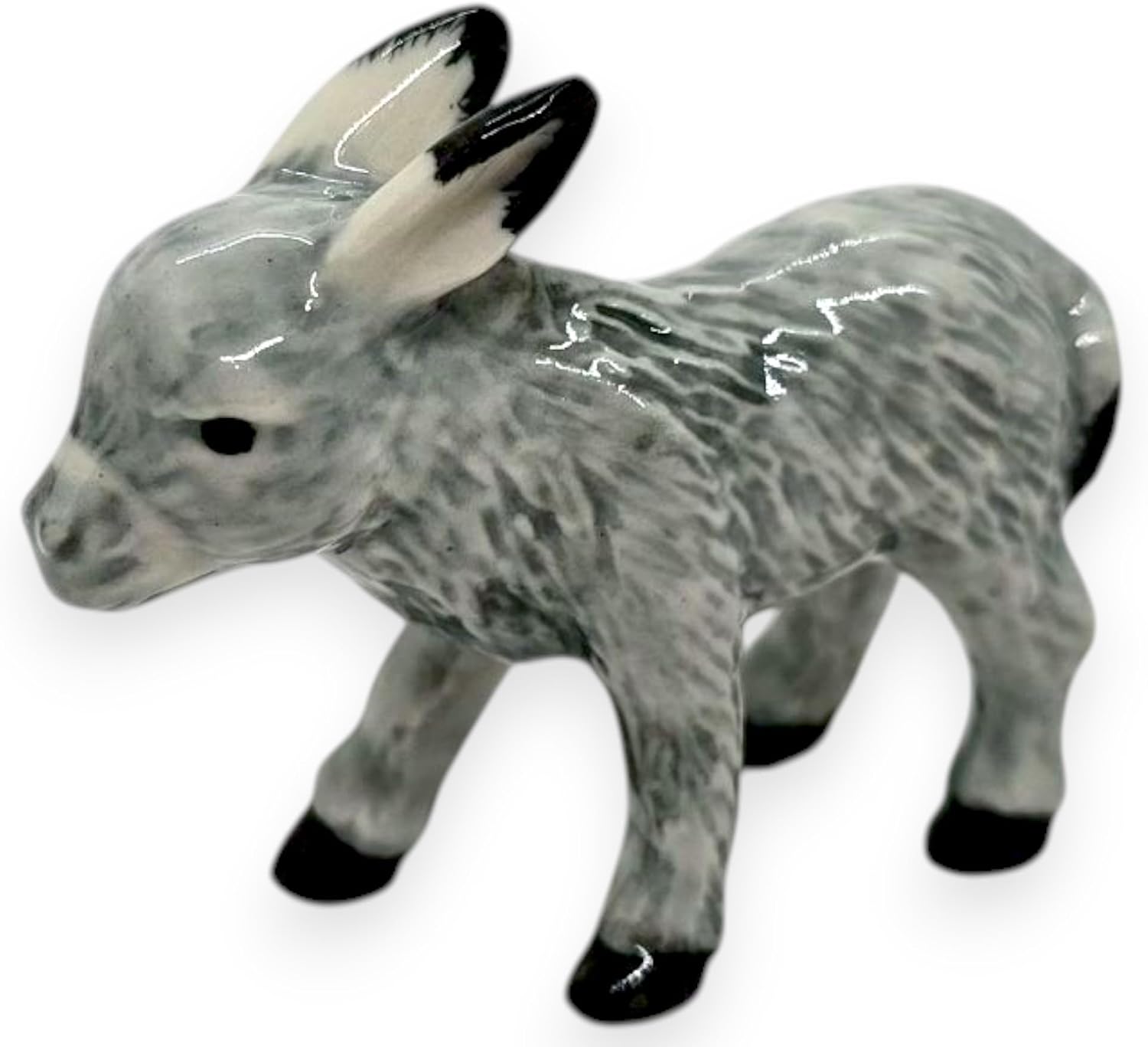 WitnyStore Tiny 2½" Gray Stand Baby Donkey - Miniature Hand Made Ceramic Donkeys Burro Foal Mule Livestock Domesticated Farm Animals Cute Porcelain Decorative Figures Collectible Figurines Décor Gifts image 2
