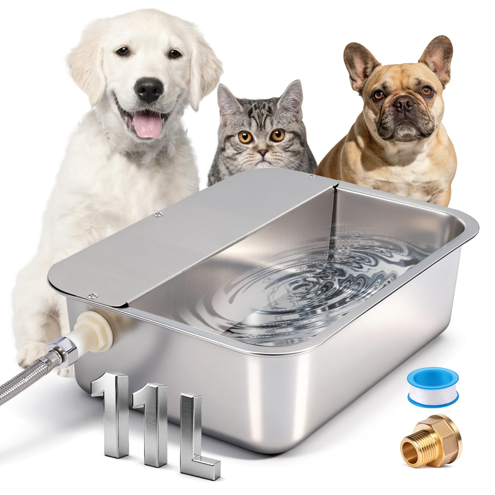 Abreuvoir Automatique pour Chiens, Distributeur ExtéRieur en Acier Inoxydable de 11 litres pour Grands Chiens, Chevaux, Canards, Poulets et BéTail (39 X 29 Cm)