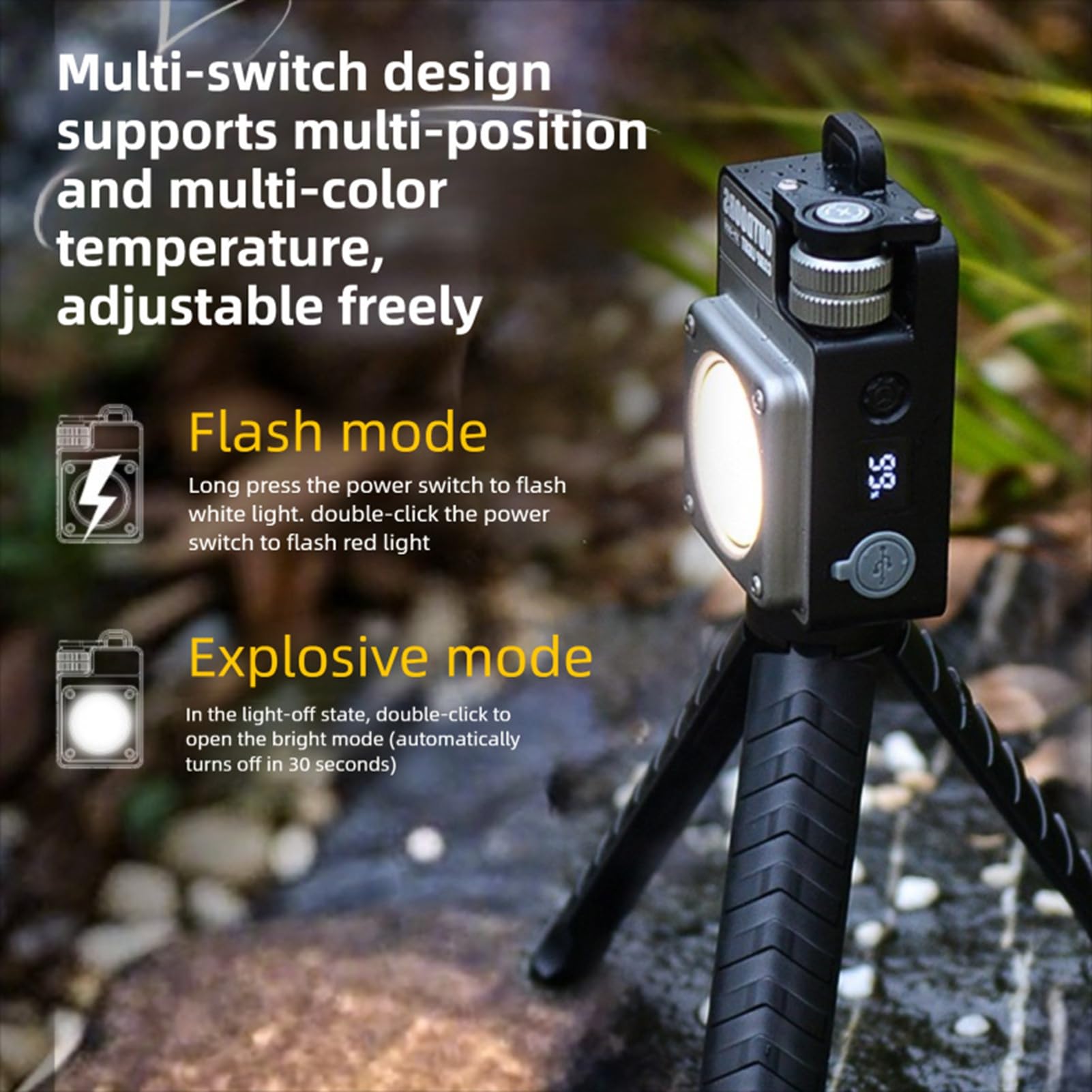 Campingleuchten, 3500 Lm LED-Laterne und Taschenlampe mit Wiederaufladbarem 3000-mAh-Akku, Einstellbare Helligkeit für Camping, Wandern, Notstromausfall (BLACK)