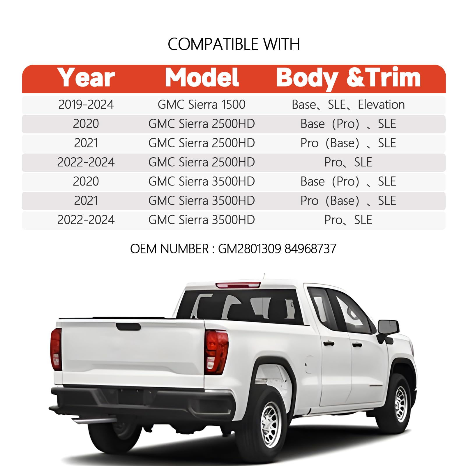 Tail Lights Compatible with 2019 - 2024 GMC Sierra 1500/2500HD/3500HD Base/SLE/Elevation Taillights Rear Tail Light Assembly with Bulb and Wiring Harness GM2801309 84968737 (Right Passenger Side )