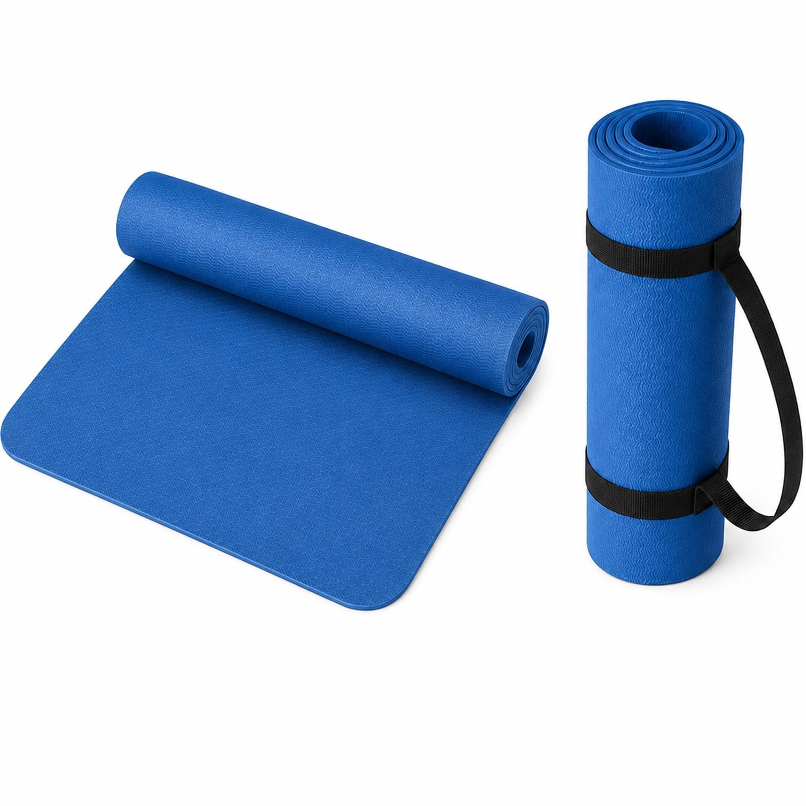 GOOGO Materassino yoga antiscivolo spesso, 183×61 cm, tappetino fitness in gomma TPE per yoga, pilates, stretching, home training e ginnastica (blu scuro)