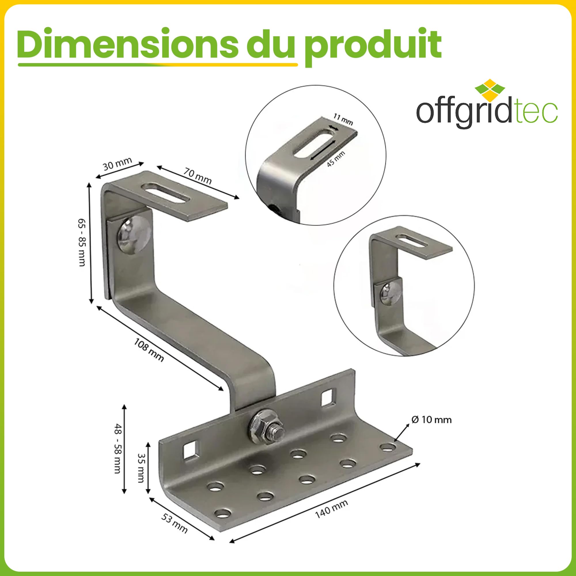 Offgridtec© Lot de 4 crochets de toit en acier inoxydable réglables sur 3 positions