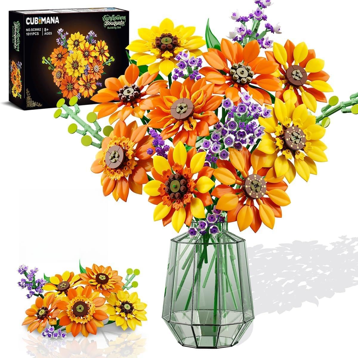 Amazon.com: CUBIMANA Flowers Sunflower Bouquet Building Set with