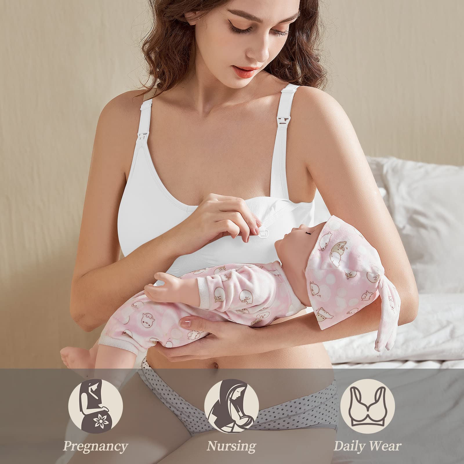 Reggiseni Allattamento 3 Pezzi Senza Cuciture Reggiseno Premaman Senza Ferretto Morbido con Imbottito Reggiseno Gravidanza con Estensioni Extra del Reggiseno e Clip