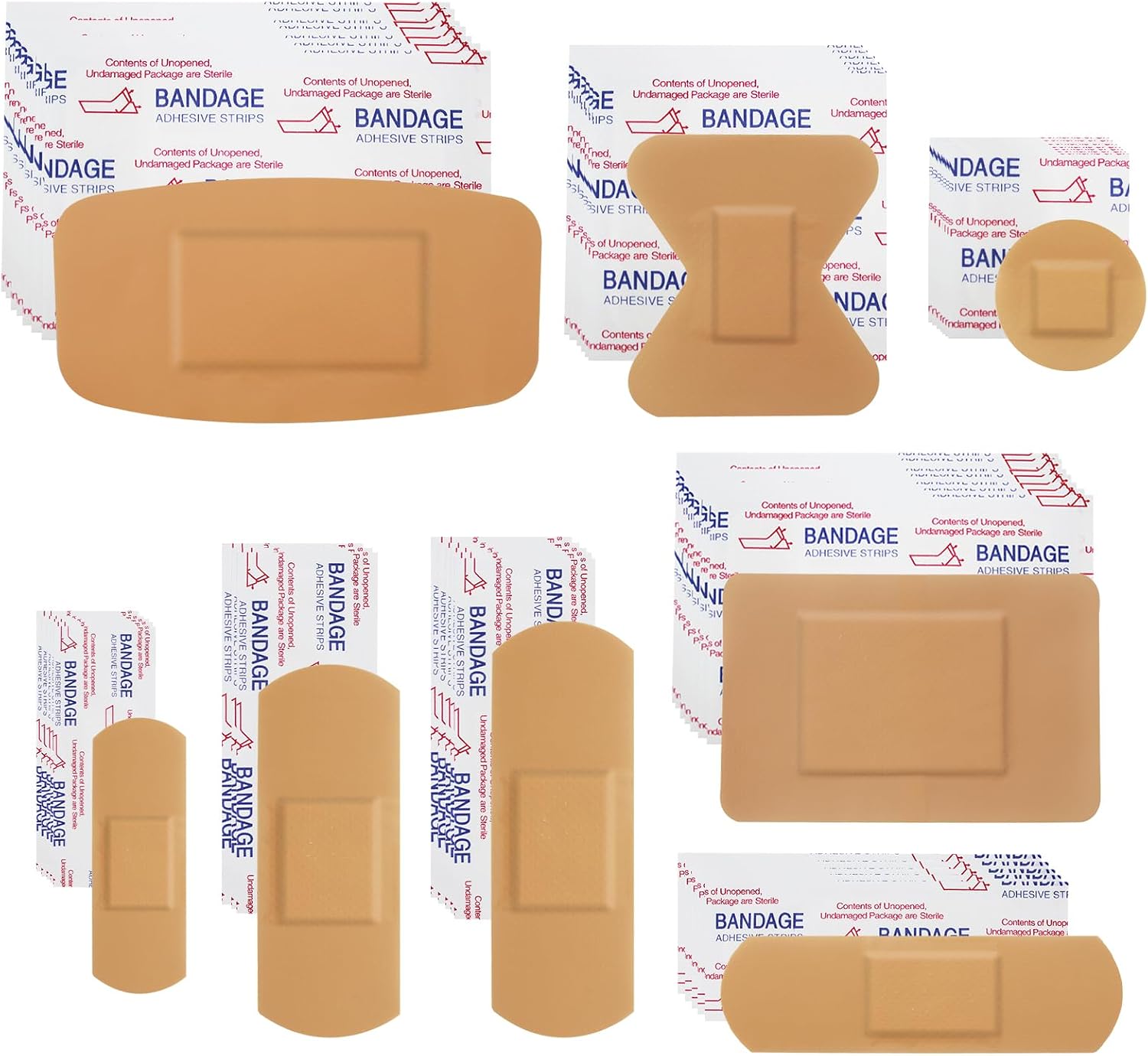 200 Pcs Assorted Bandages Bulk Pack Waterproof Large Adhesive Fingertip Bandage for First Aid Wound Care (8 Styles)