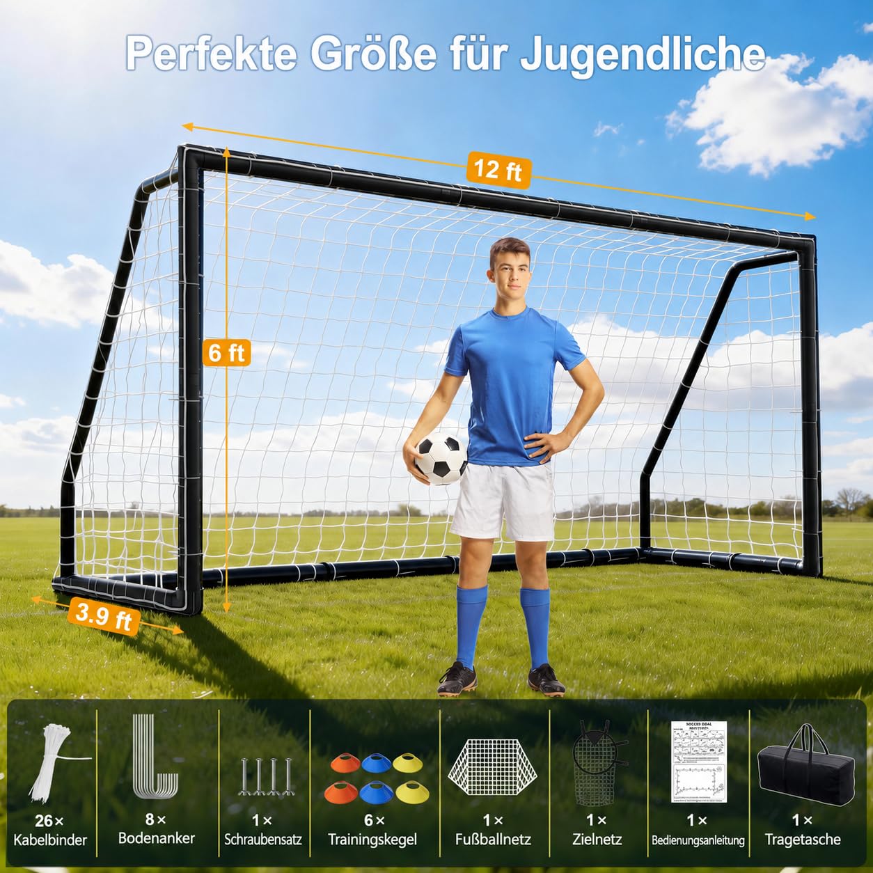 MOPHOTO FußBalltor FüR Garten, Faltbares/Festes Outdoor-TrainingsfußBalltor | Stahlrahmen/Pvc-Material, Einfach Zu Montieren, Geeignet FüR FußBallspiele