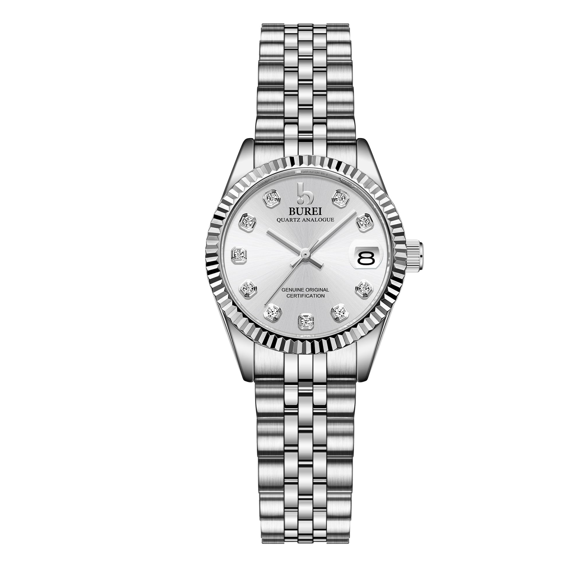 BUREI 36MM Moda Donna Orologio Argento Acciaio Inox Orologio da Polso Analogico al Quarzo con Calendario