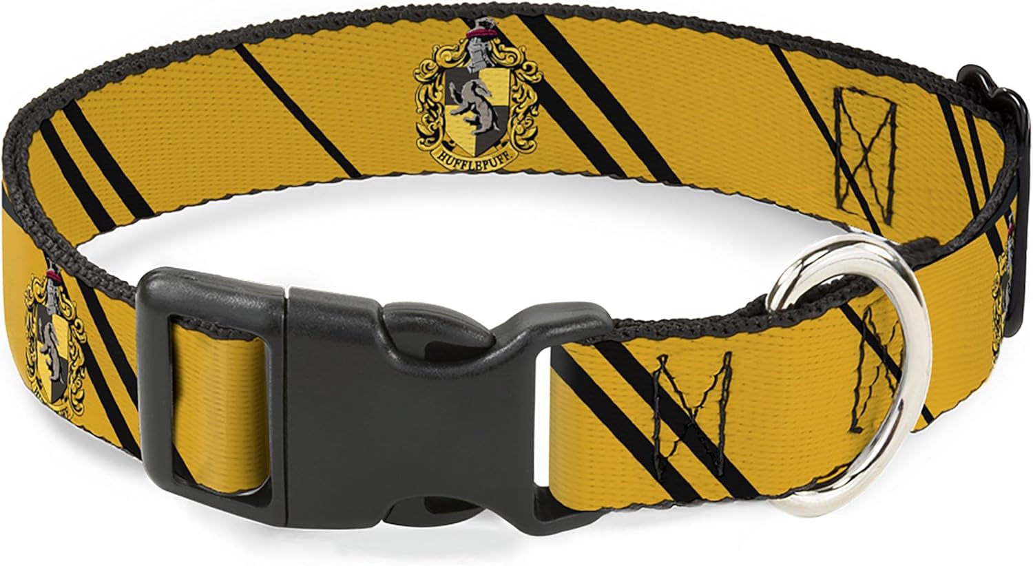 Warner Bros. Pet Collar, Dog Collar Plastic Buckle, Hufflepuff Crest Stripe Yellow Black, 20 to 31 Inches 1.5 Inch Wide