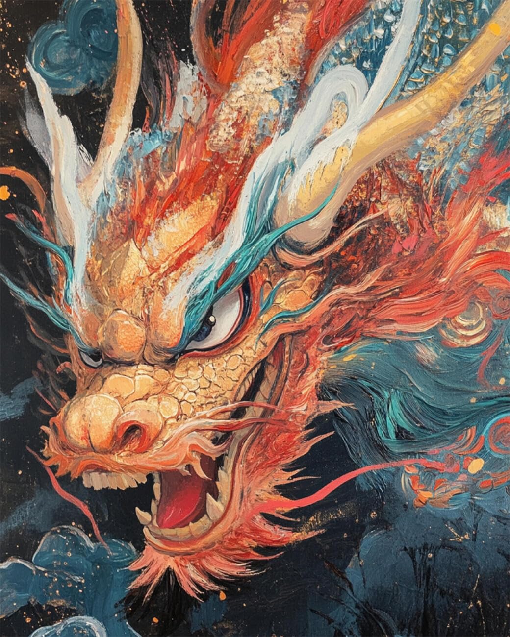 RKFLGEW DIY Seed Bead Embroidery Kits Colorful Dragon 50x70cm