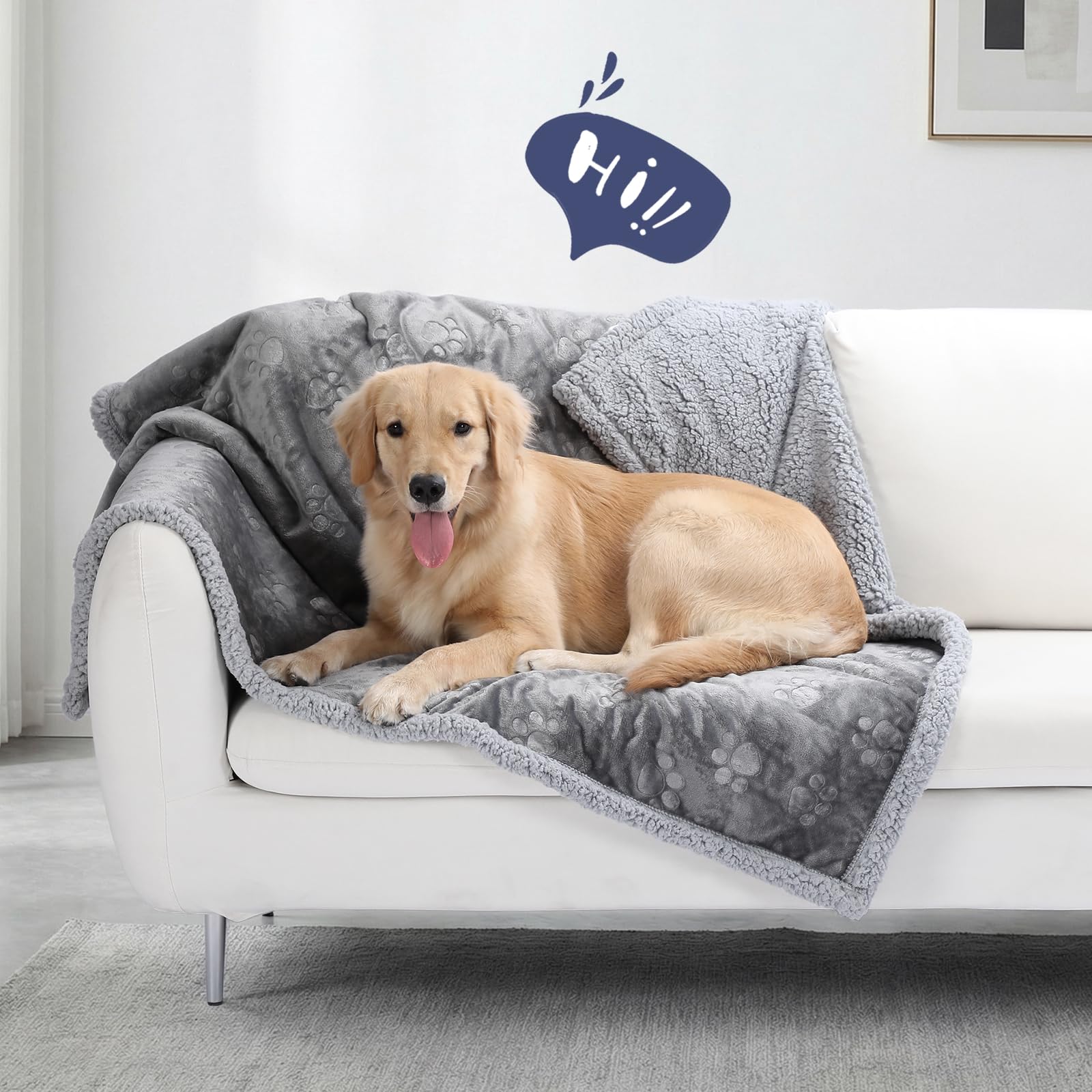 PETTOM Couverture Imperméable Chien en Flanelle et Sherpa, 127 x 100 cm | Deux Faces, Bordures Renforcées, Lavage Doux à 30 °C, Motifs Pattes