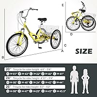 Vista 70 de H&ZT Triciclo para adultos, bicicleta de 3 ruedas, triciclo crucero, con engranaje de 7 velocidades, mango de freno de estacionamiento, escalón