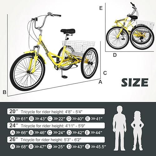Miniatura 70 de H&ZT Triciclo para adultos, bicicleta de 3 ruedas, triciclo crucero, con engranaje de 7 velocidades, mango de freno de estacionamiento, escalón