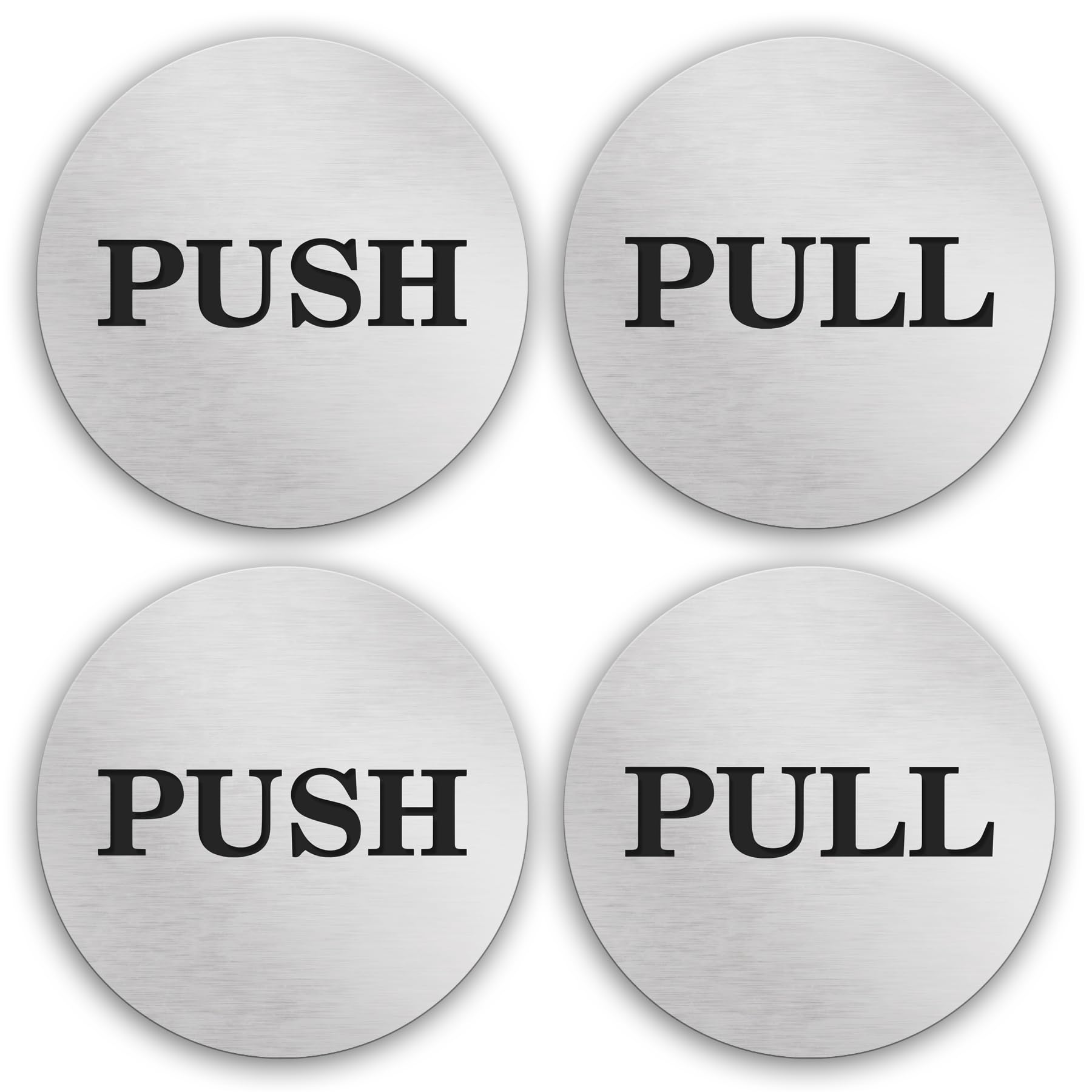 Laser Engraved 2" Round Push Pull Door Signs (Silver)