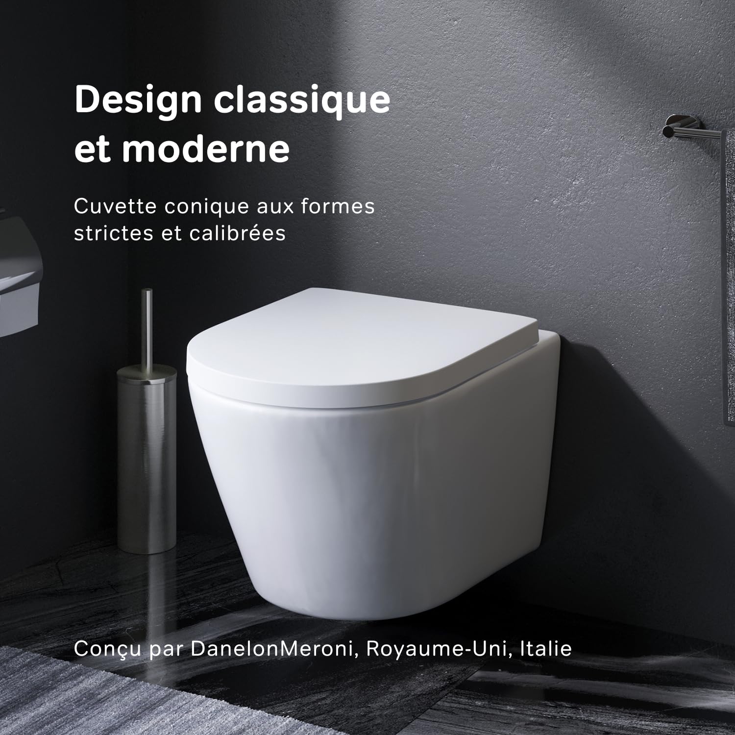 AM.PM Flash - WC Suspendu Sans Bride, Sans Rebord, Cuvette WC Suspendu Complet Kit, Abattant WC avec Amovible Softclose, Fixation Invisible, Toilette Suspendu Mural en Céramique, Blanc, 39 cm