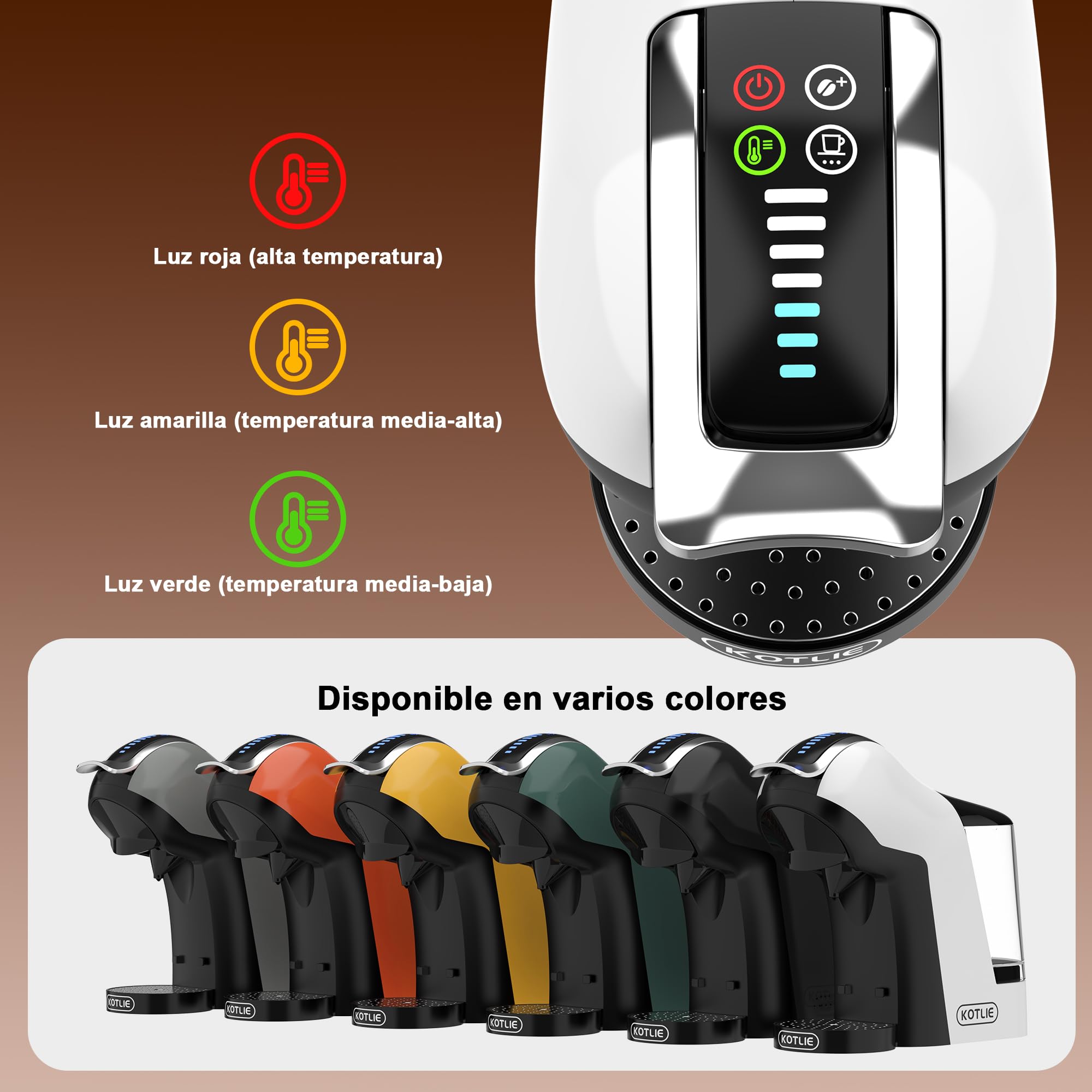 KOTLIE 5 en 1 máquina de café cápsulas 19 Bar, máquina multi-cápsula para Nespresso/Dolce Gusto/pastillas ESE (44mm)/polvo de café, depósito de agua 1L, 3 temperaturas/7 cantidades de agua