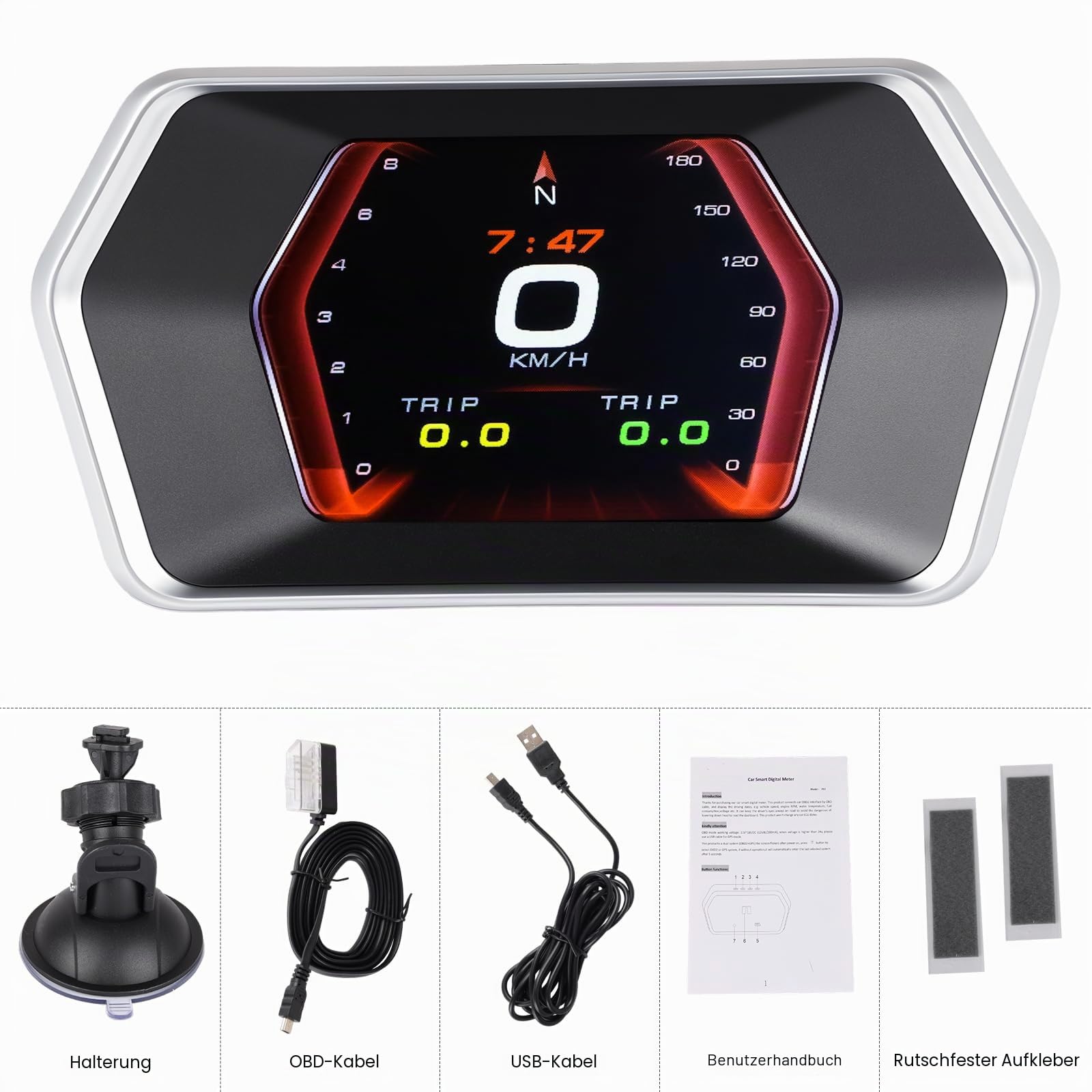 SIXTOP OBD2 GPS Dual System 3 Zoll Auto-HUD-Display - Digitaler Tachometer mit Wassertemperatur-, Spannungs- und Drehzahlmesser - Universelles Head-Up-Display für alle Fahrzeuge