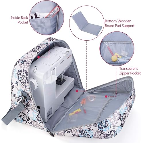 Miniatura 2 de Teamoy Estuche de transporte para máquina de coser, bolsa para máquina de coser con almohadilla inferior de madera para la mayoría de máquinas de