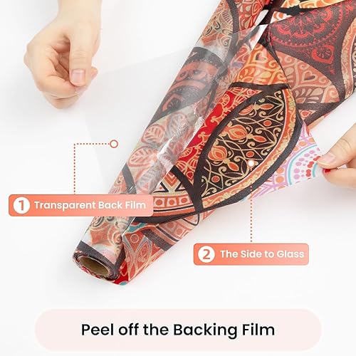 Miniatura 9 de DKTIE Película para ventana de vitrales, estilo bohemio, protección de privacidad, luz suavizante, película decorativa para ventana del hogar (17.7