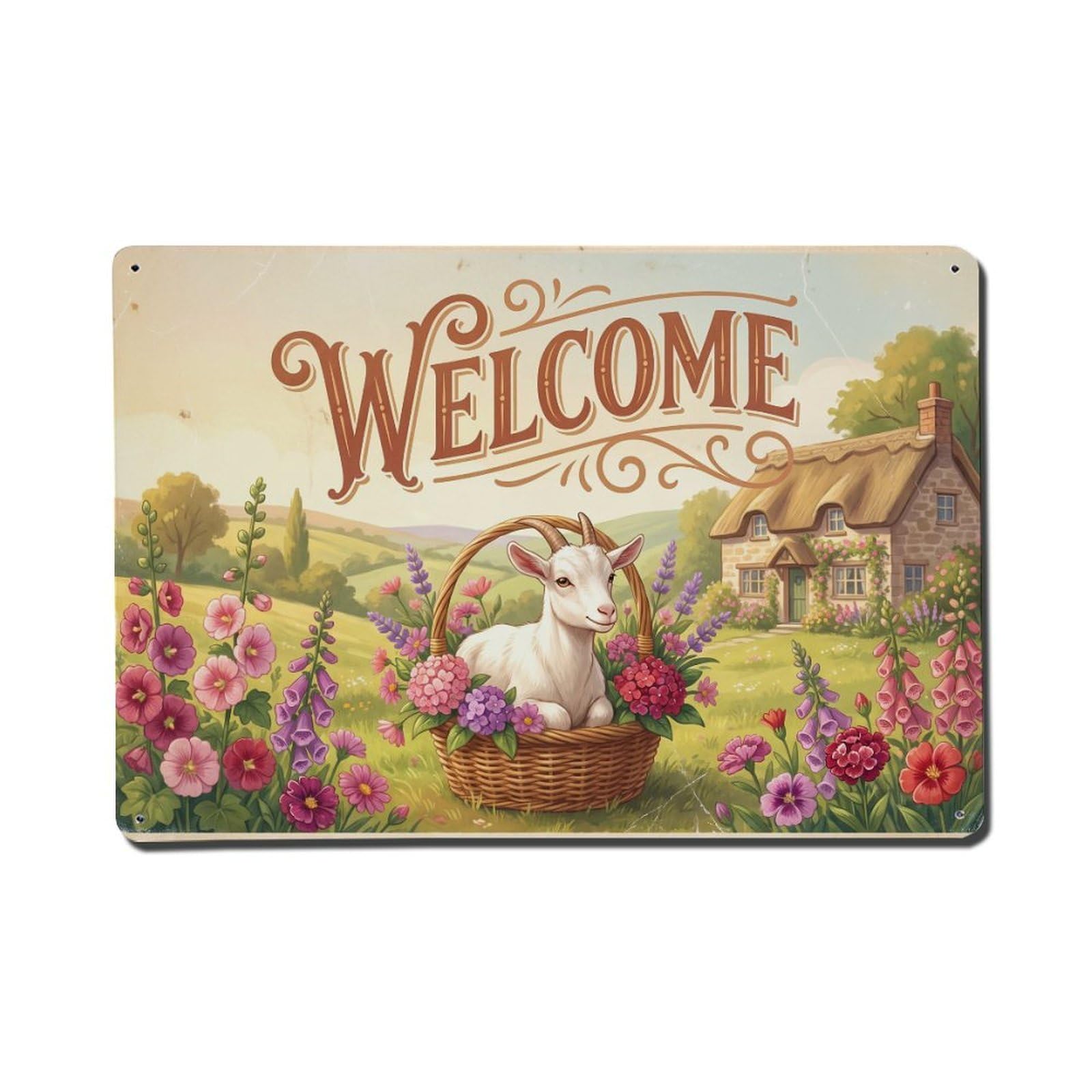 Vintage Welcome Goat Pastoral Beauty Metal Tin Sign
