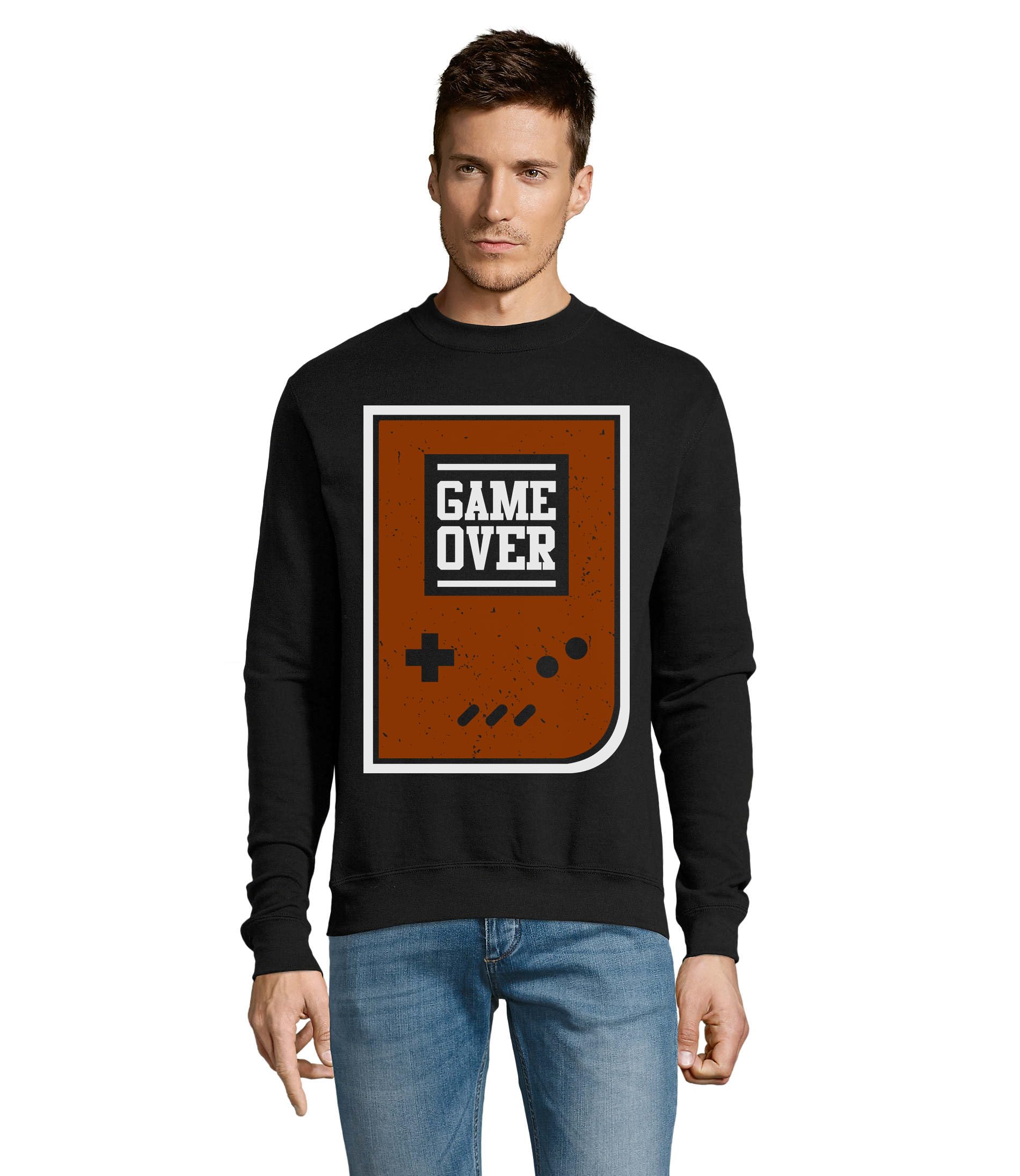 Game Over Retro Gaming Console Grafica Girocollo Misto Cotone Pullover Felpa Nero