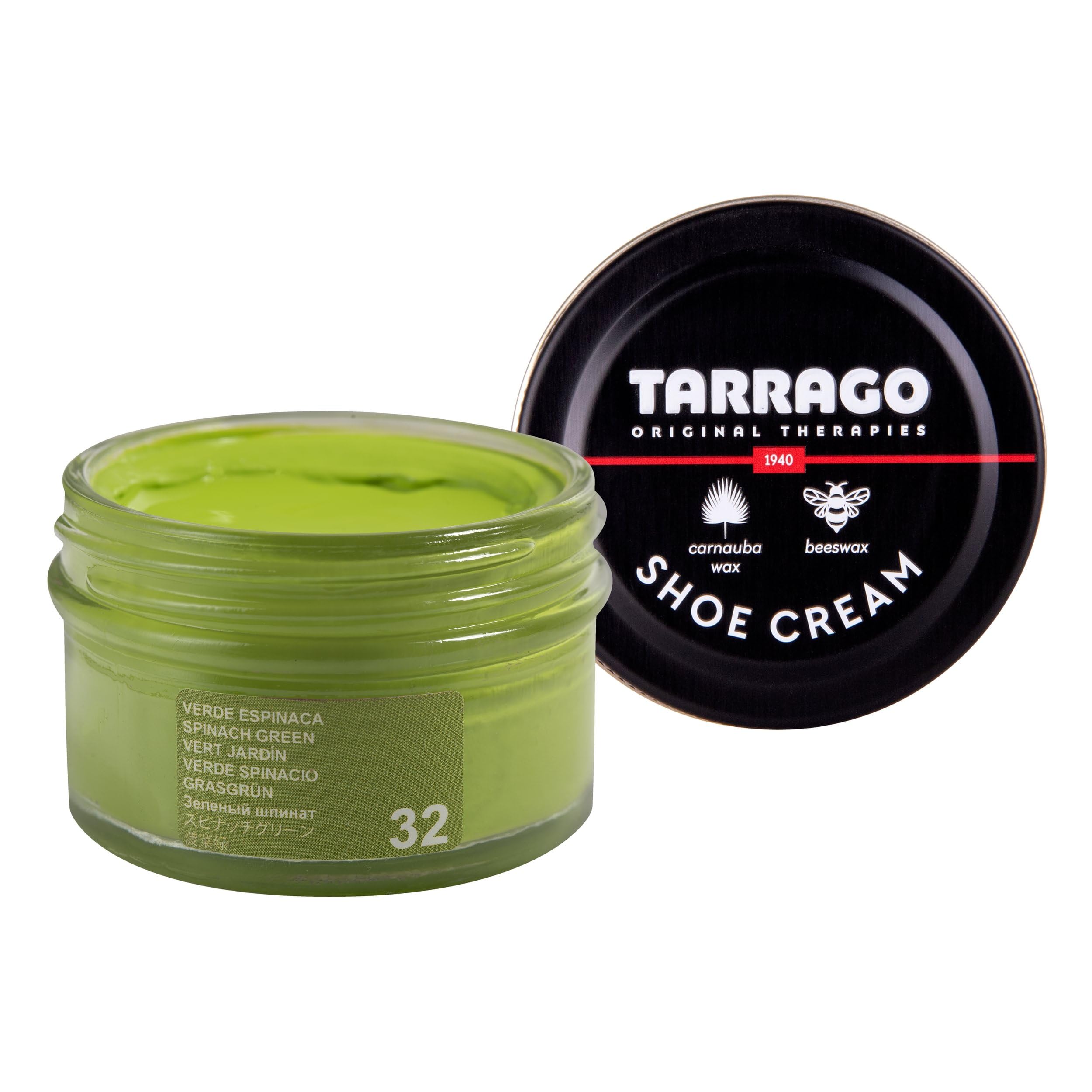 Tarrago Shoe Cream Professional Shoe Polish for Leather Boots, Shoes, Purse, Furniture Eco Friendly Leather Conditioner 1.7oz - Spinach Green #32
