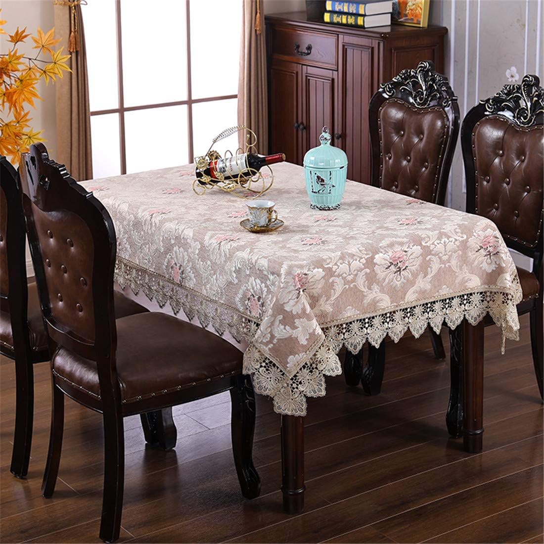 Lace Light Brown Tablecloth Embroidered Table Cover Coffee Table Cloth for Rectangle Table Kitchen Dinning Living Room Wedding Home Decor 59 x 86 Inch