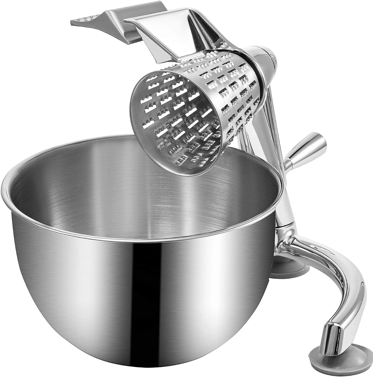 VEVOR Rallador rotatorio de queso, mandolina rotativa de verduras de aleación de zinc, mandolina manual de queso con 5 conos de corte de acero inoxidable, rallador manual de verduras con tazón de 2,5 L, trituradora rotativa con base de succión