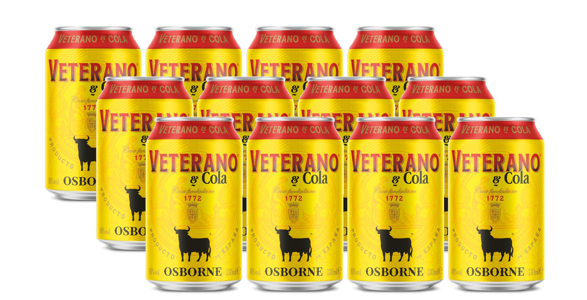 Osborne Veterano & Cola 12 x 0,33l Dosen Longdrink - fertig gemixter Cola Cocktail mit 10% vol. - süffig & ausgewogen mit Karamell- und Vanillenoten