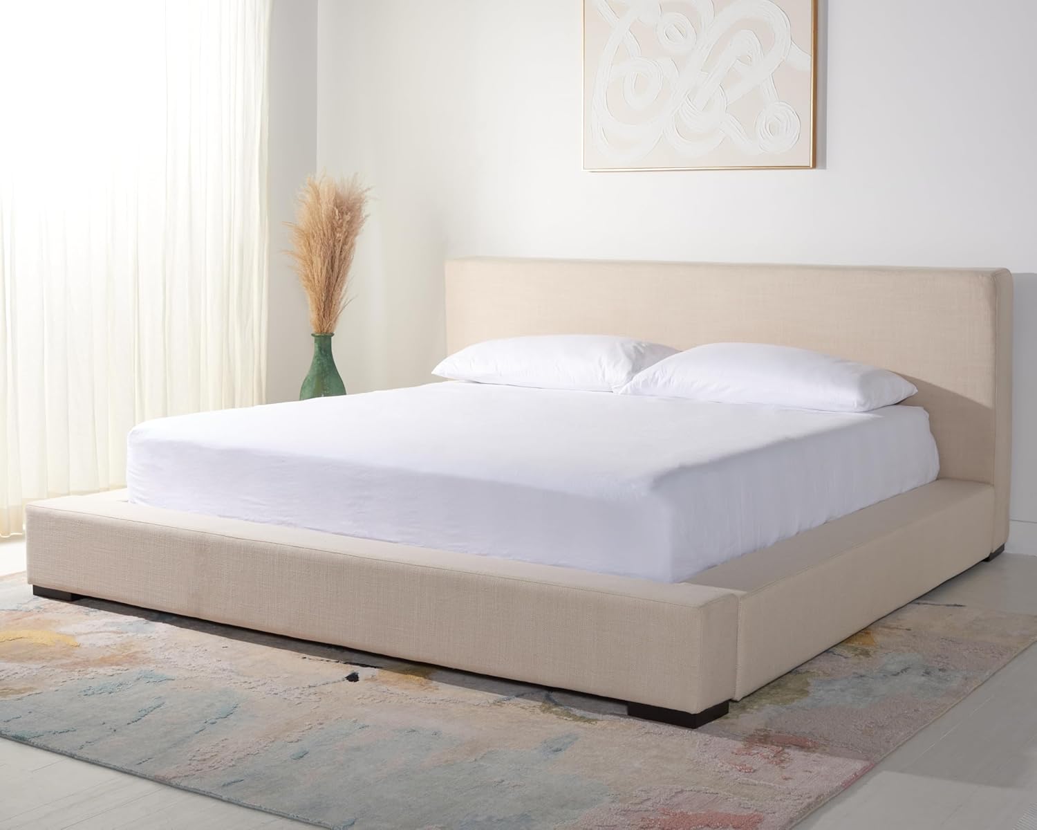 SAFAVIEH Couture Collection Sasharose Cream Upholstered Queen Size Bed