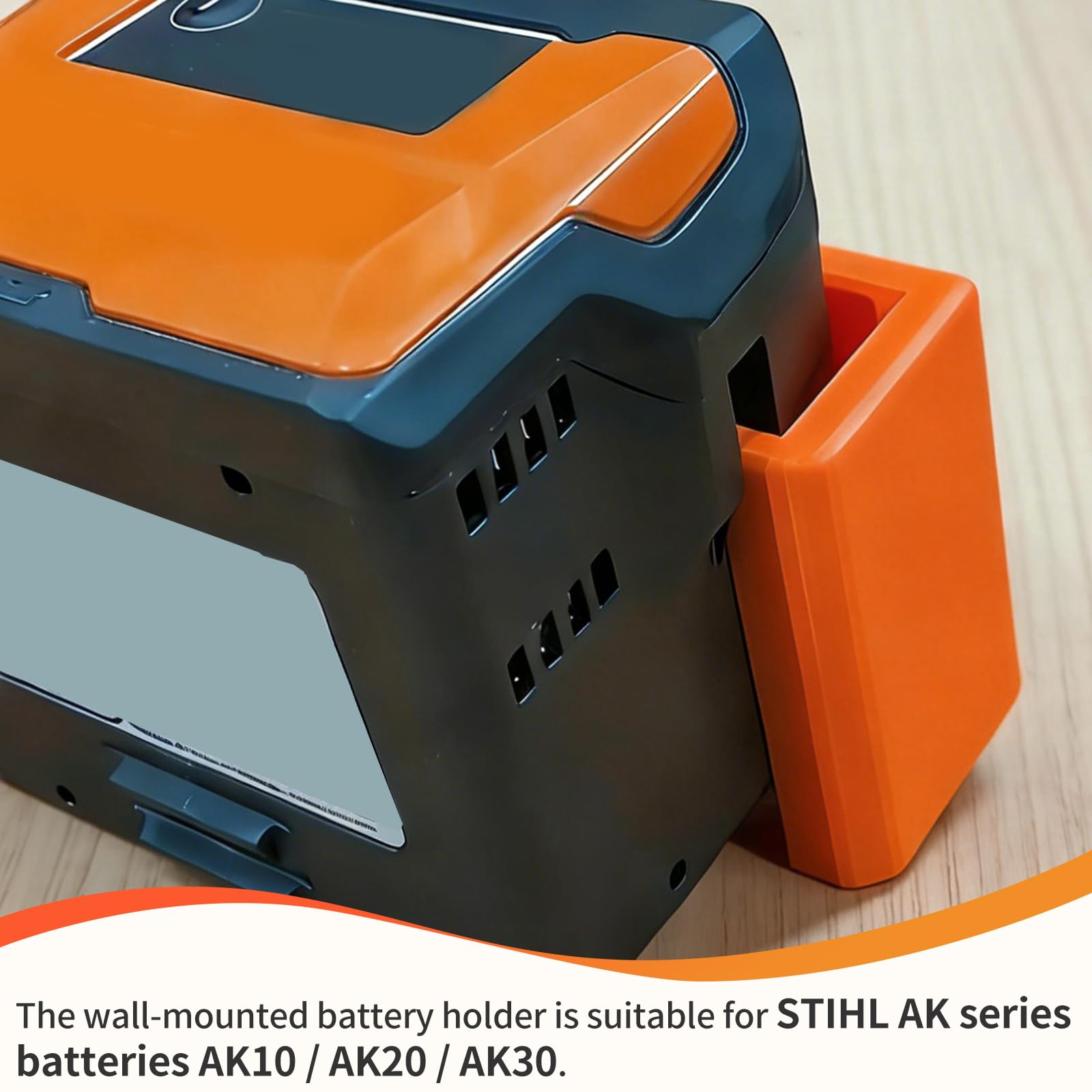 Support mural pour batterie STIHL AK10 AK20 AK30 - Accessoires pour tronçonneuse - Support mural pour 2 batteries - Rangement parallèle - Avec 2 chevilles - Orange