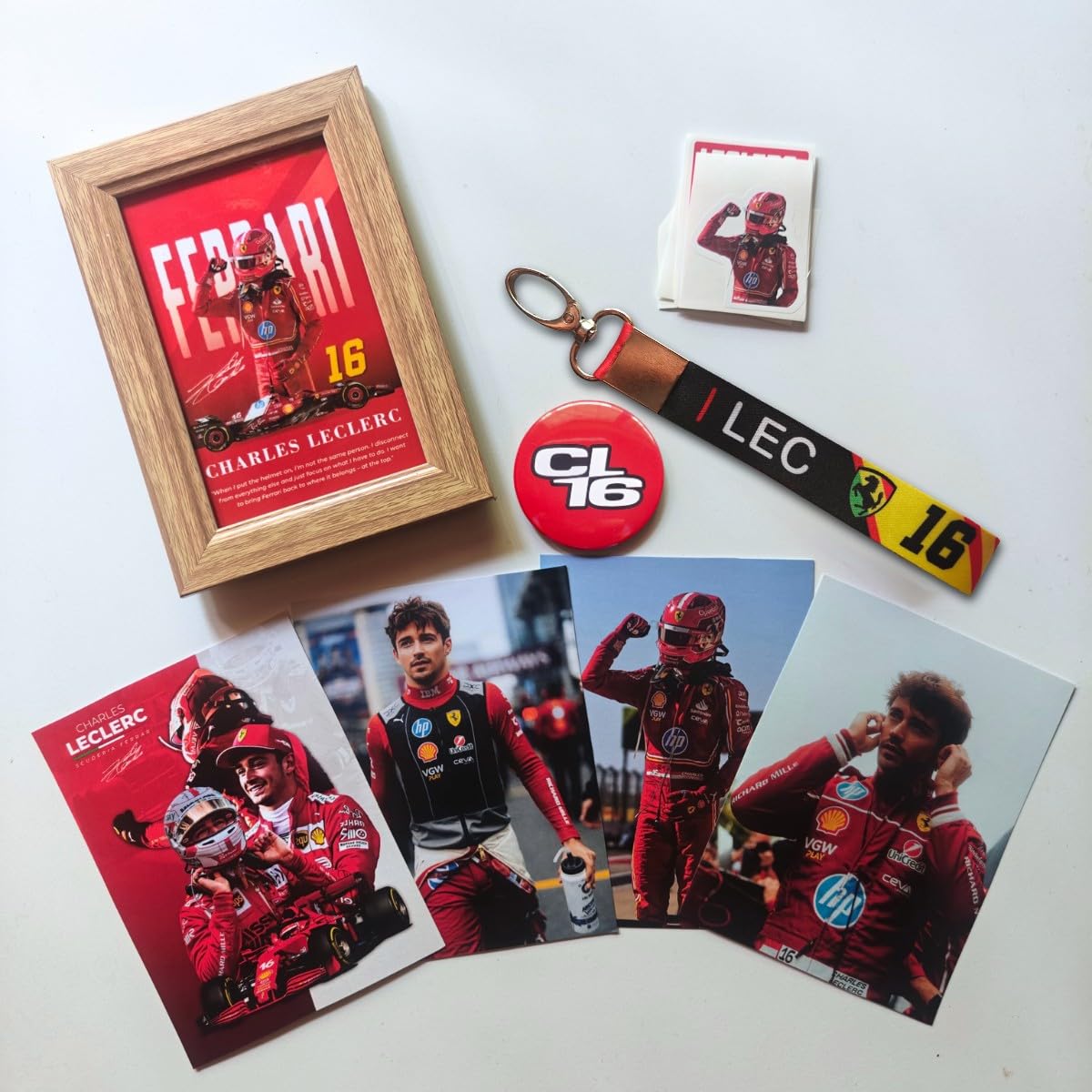 TenorArts F1 Gift Box Merchandise for Fans - 5x7 Inches Laminated Photo Frame,1 Keychain, 1 Badge, 4 4x6 inches Posters, 10 Multi sized F1 Stickers - 5 items in 1 Box | Perfect for Gifting F1 Fans-image-9