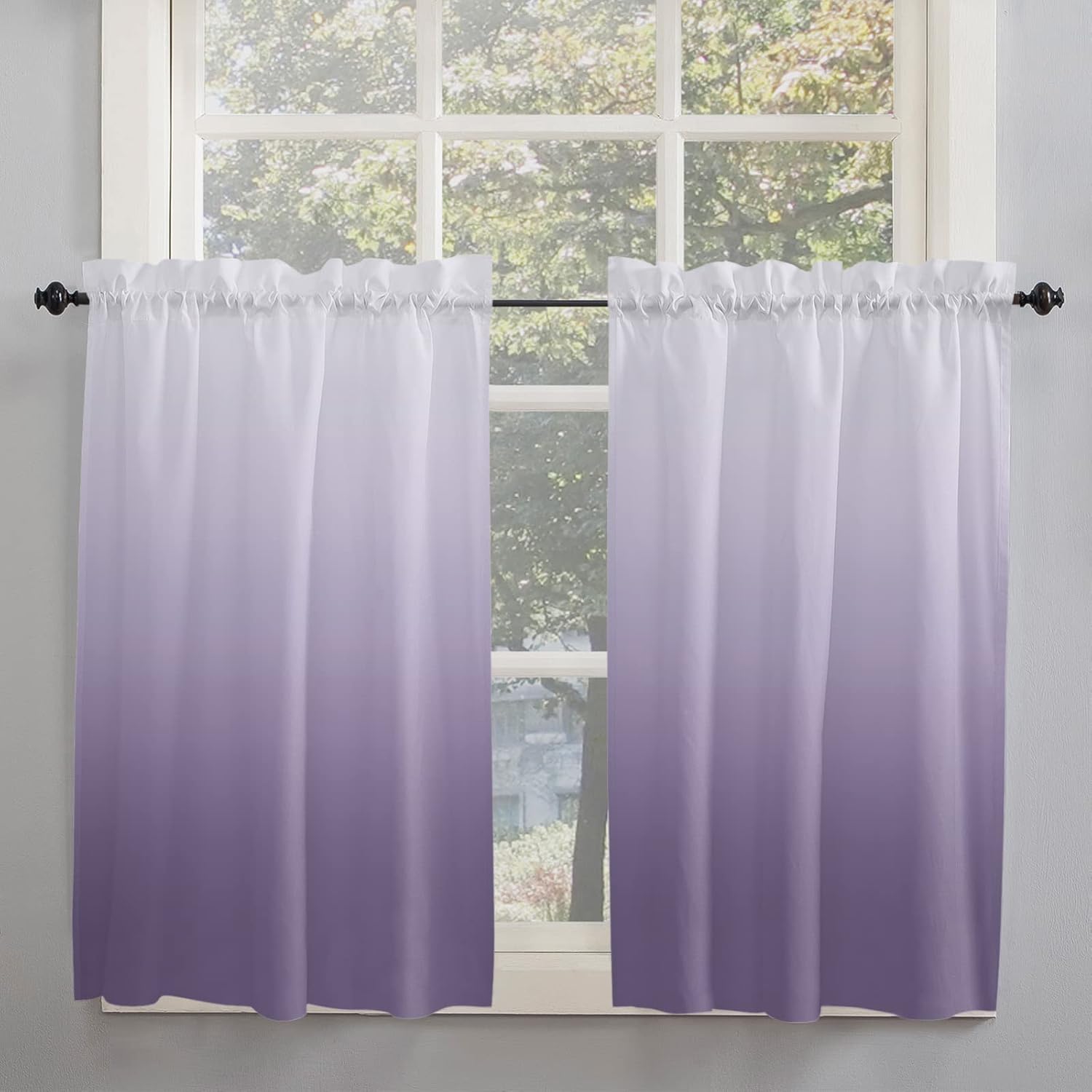 Tier Curtains 54 Inch Length Purple Gradient Curtain Panels Semi Sheer Rod Pocket Curtains Window Treatment for Kitchen Living Room Bathroom, 52"x54", 2 Panels