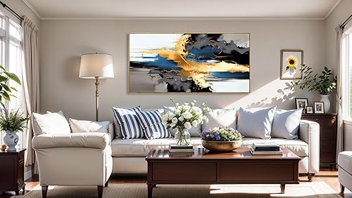 Miniatura 5 de Arte abstracto para pared, impresiones artísticas de pared, pintura en lienzo, negro, amarillo, azul, obra de arte moderna grande para sala de