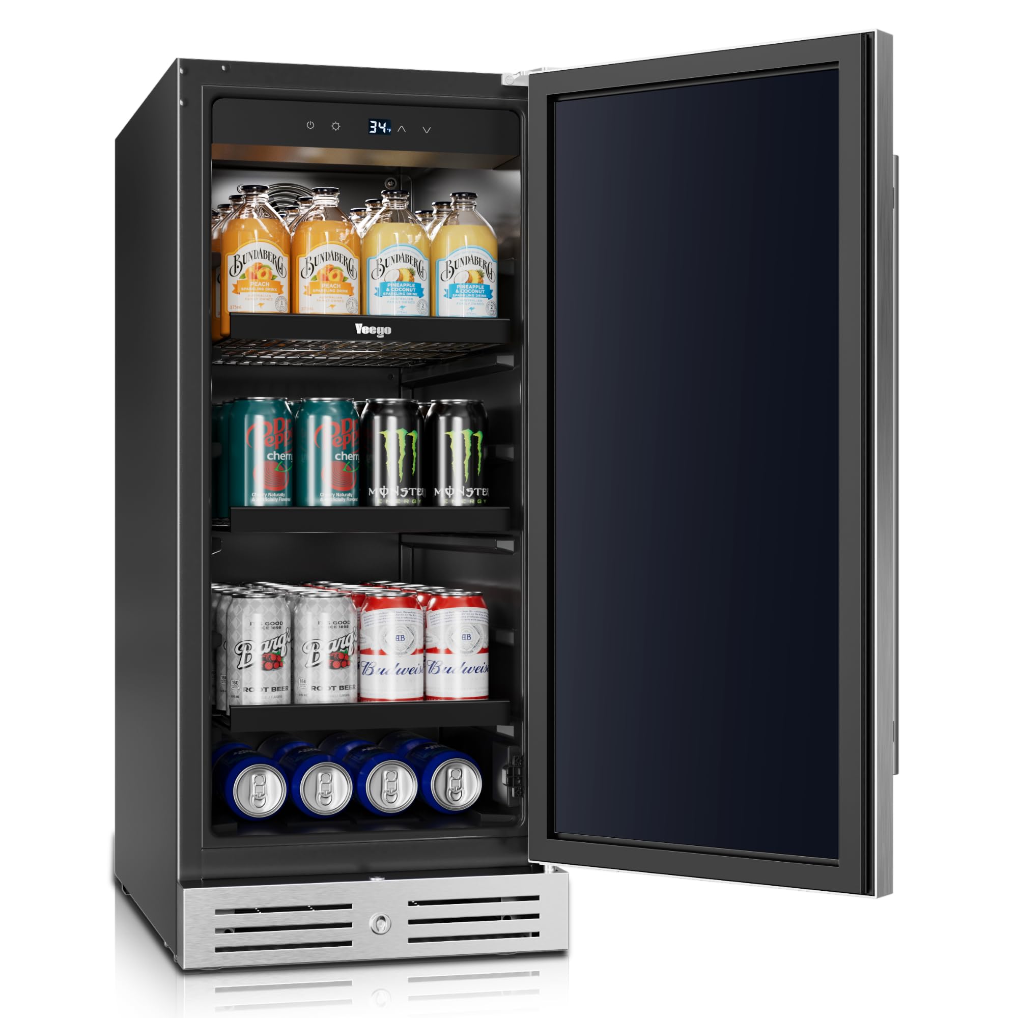 YEEGO 15 Inch Beverage Refrigerator, 100 Can Beverage Cooler, Under Counter Or Freestanding Drink Fridge With Lock, Auto Defrost, Digital Touch Control, Stainless Steel For Indoor & Covered Outdoor on Fridge.com - View 2